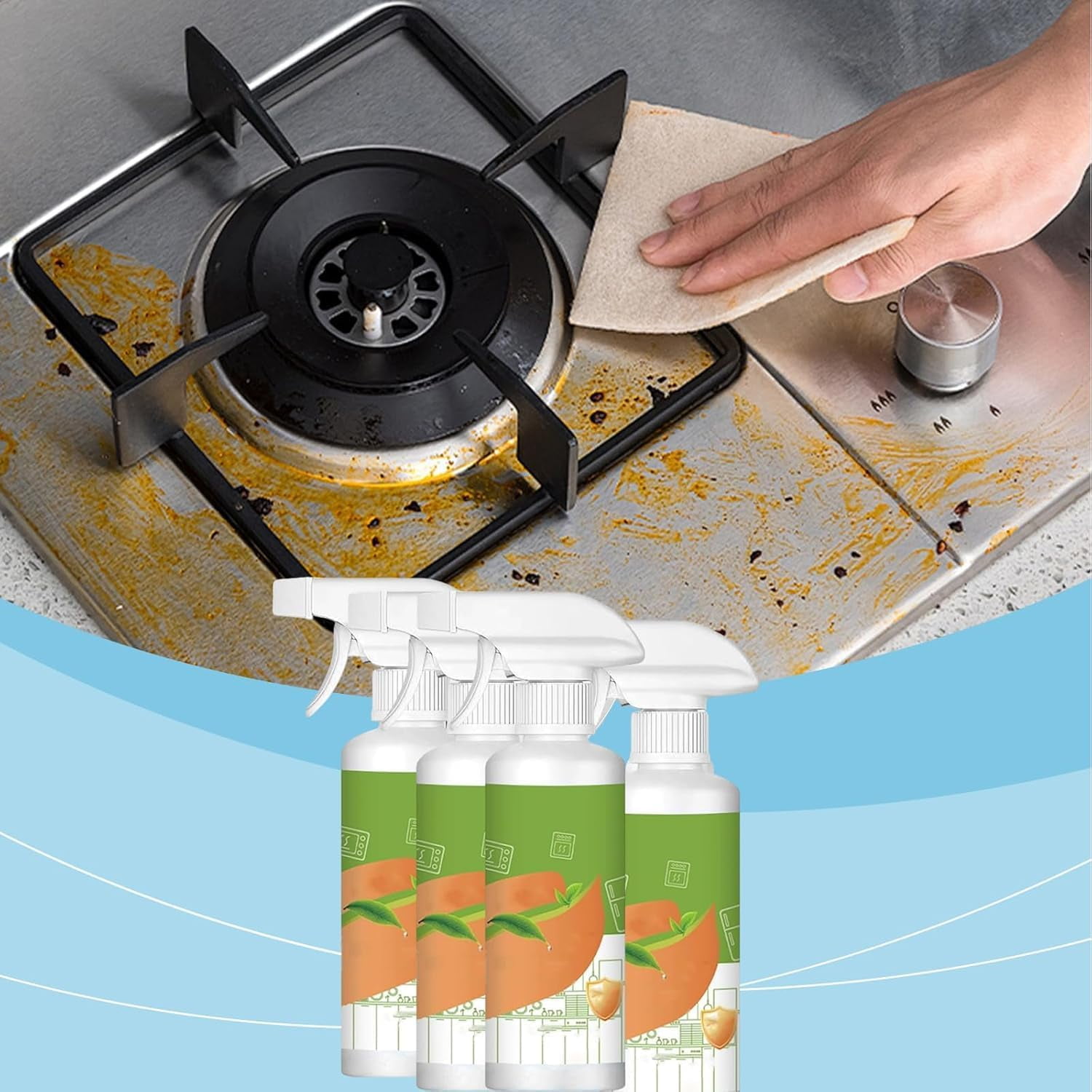 Natural Enzyme Cleaner, a multi-purpose cleaner and kitchen appliance cleaner, suitable for refrigerators, ovens, stovetops, and range hoods, easily cleans household items.