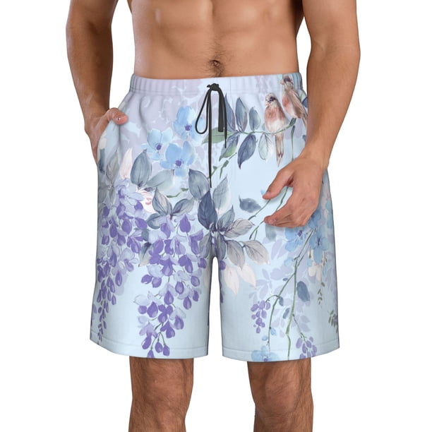 Balery Bird Butterfly Stripe Traje de Baño Estilo Hawaiano para Hombre, Shorts de Secado Rápido con Bolsillos-3X-Large