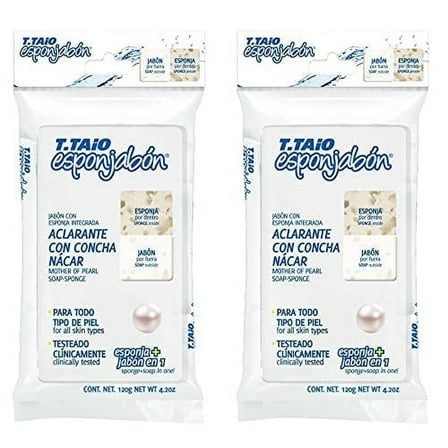 T.Taio Esponjabon 2-in-1 Sponge Soap with Mother of Pearl – Brightening – 2 Pack – 4.2 oz Each