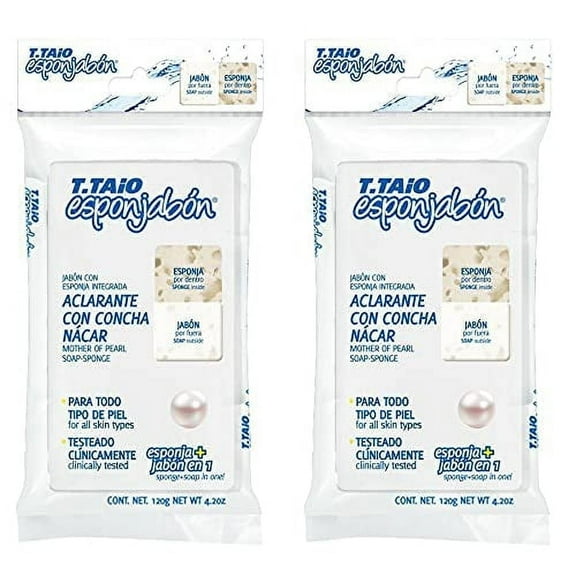 T.Taio Esponjabon 2-in-1 Sponge Soap with Mother of Pearl – Brightening – 2 Pack – 4.2 oz Each