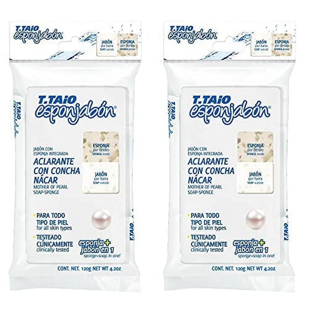 T.Taio Esponjabon 2-in-1 Sponge Soap with Mother of Pearl – Brightening – 2 Pack – 4.2 oz Each
