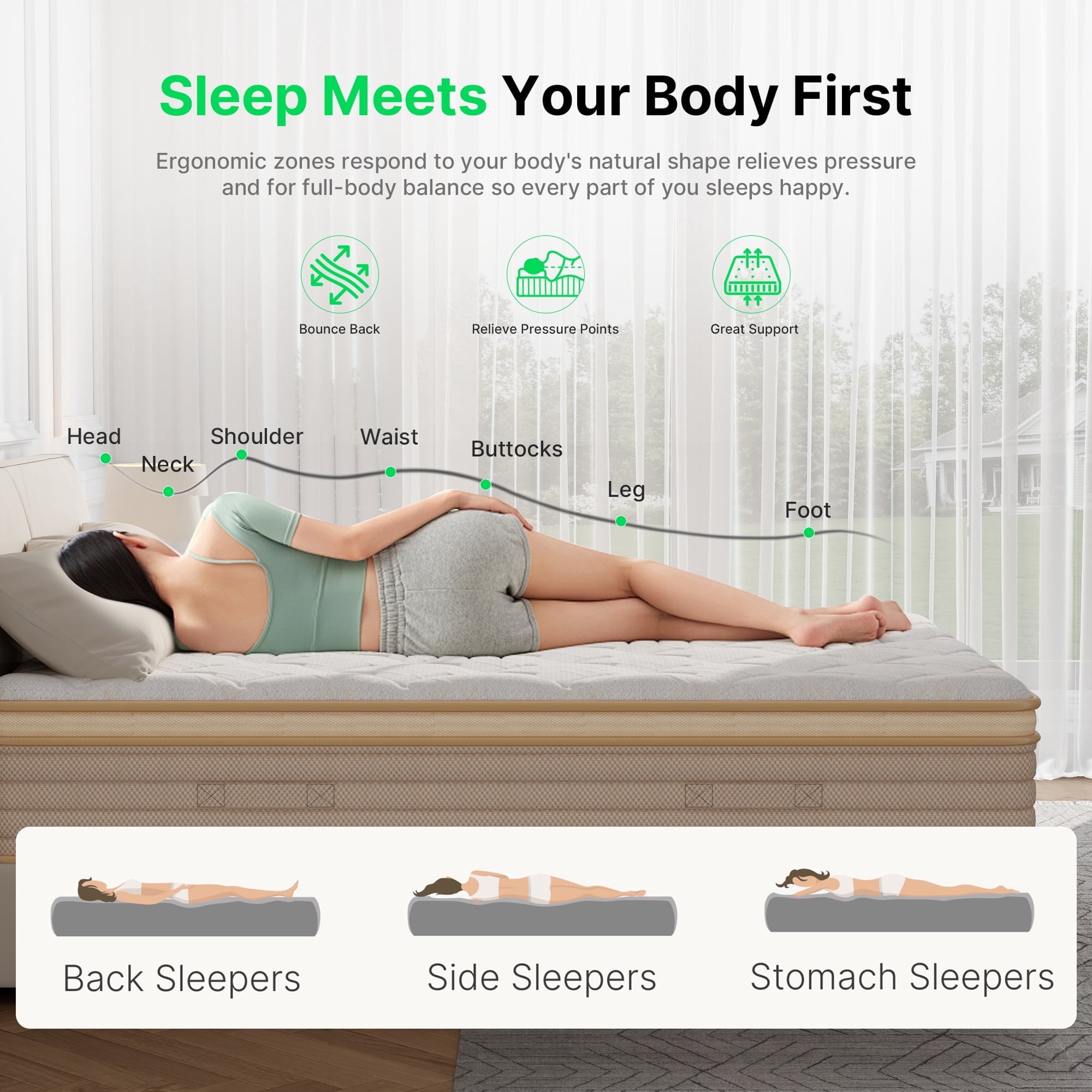 BEHOST 12 Inch Queen Mattress, Cooling Gel Memory Foam and Individual Pocket Springs Hybrid Mattress in a Box, Medium Firm Support for Pressure Relief, CertiPUR-US Certified, Breathable Cover