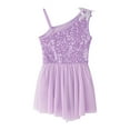 thumbnail image 6 of IEFIEL Kids Girls Ballet Dance Leotard Sleeveless Oblique Shoulder Acrobatics Skating Dress Shiny Sequins Dance Wear Lavender 6, 6 of 7