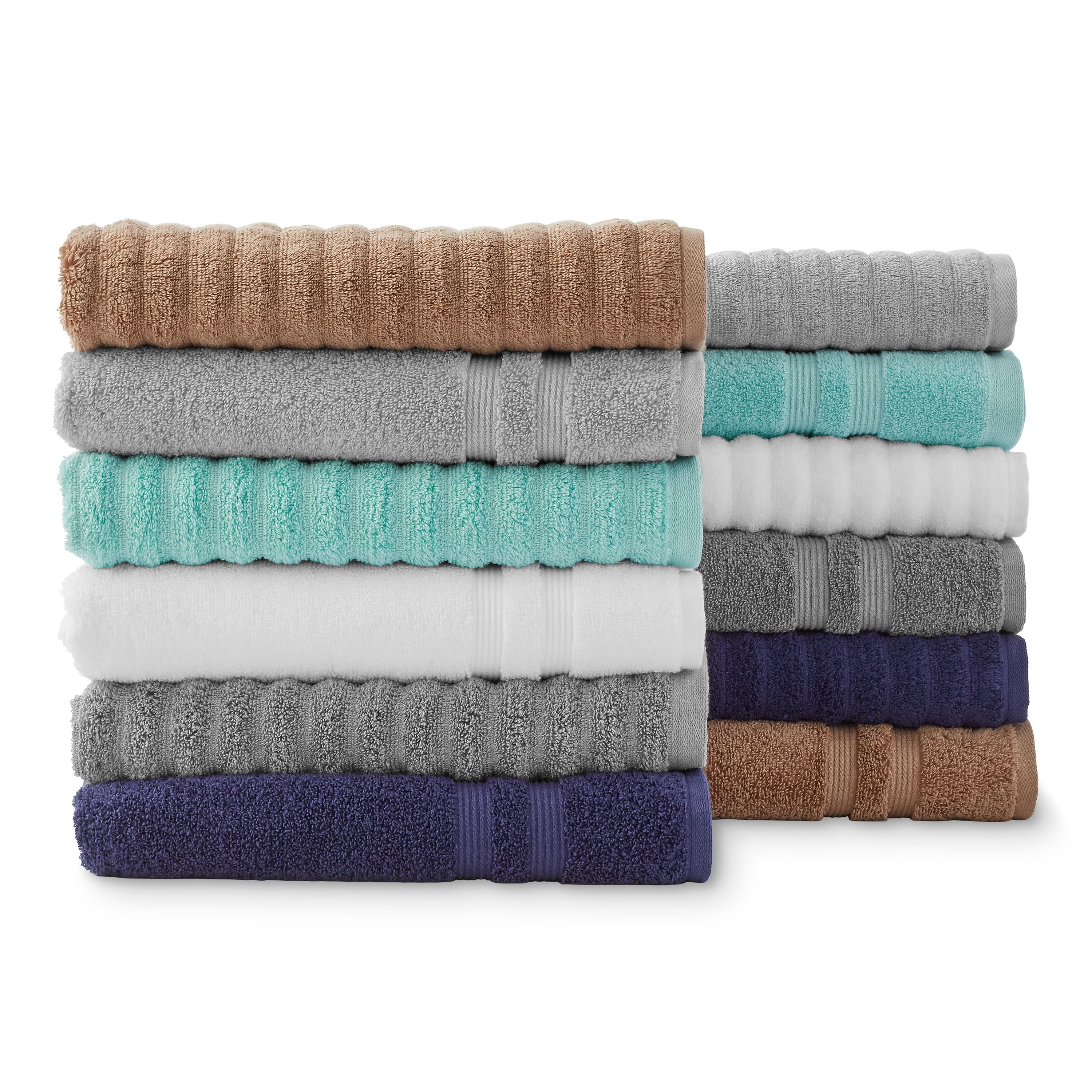 Mainstays 6 Piece Textures Cotton Bath Towel Set, Arctic White