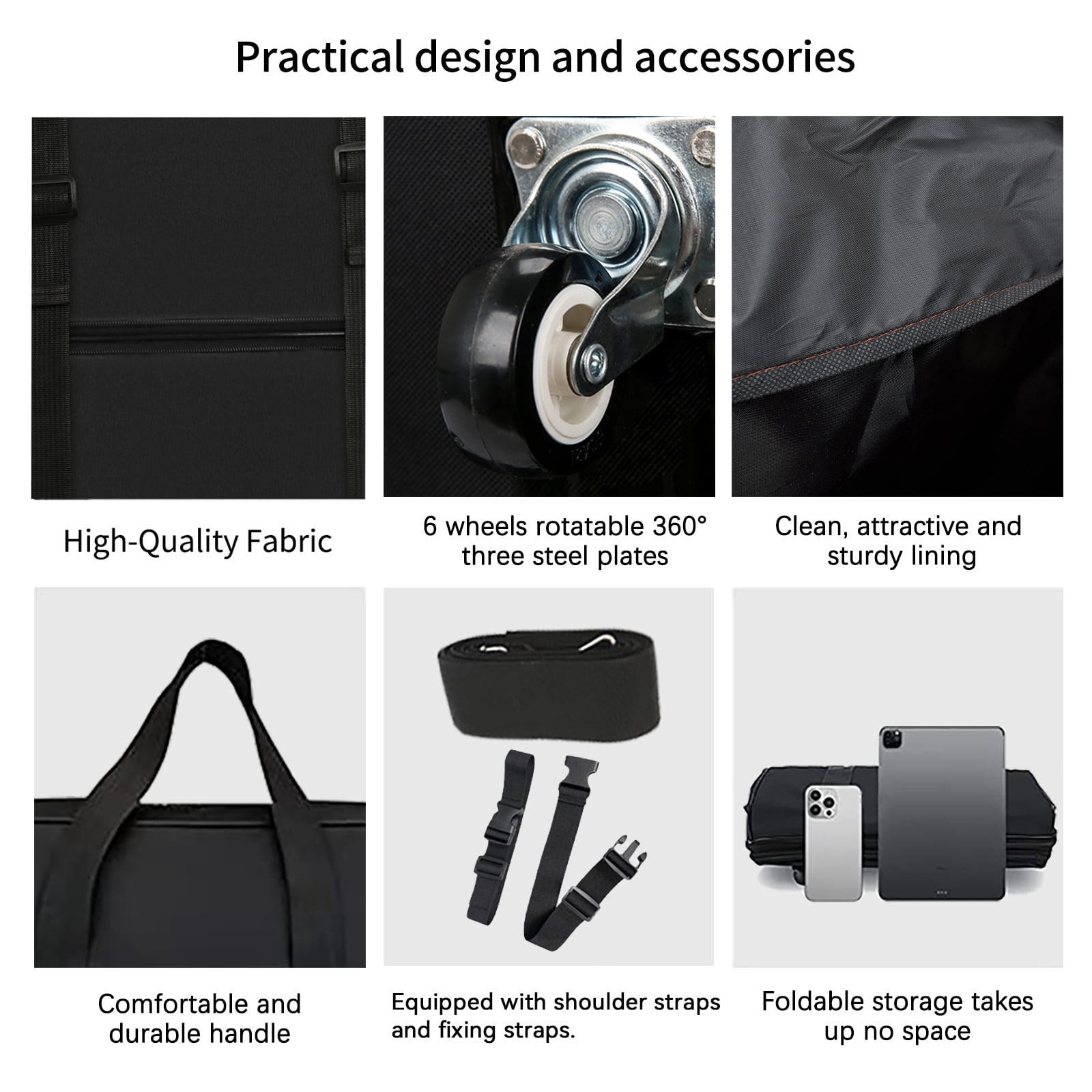 Gloyuda 42 inch Rolling Bag, Duffle Bag with Wheels, Rolling Tote Bags with Wheels, Collapsible Luggage, Travel Bag with Wheels and Handle, Roller Bag with 2 Fixing Straps and 1 Shoulder Strap