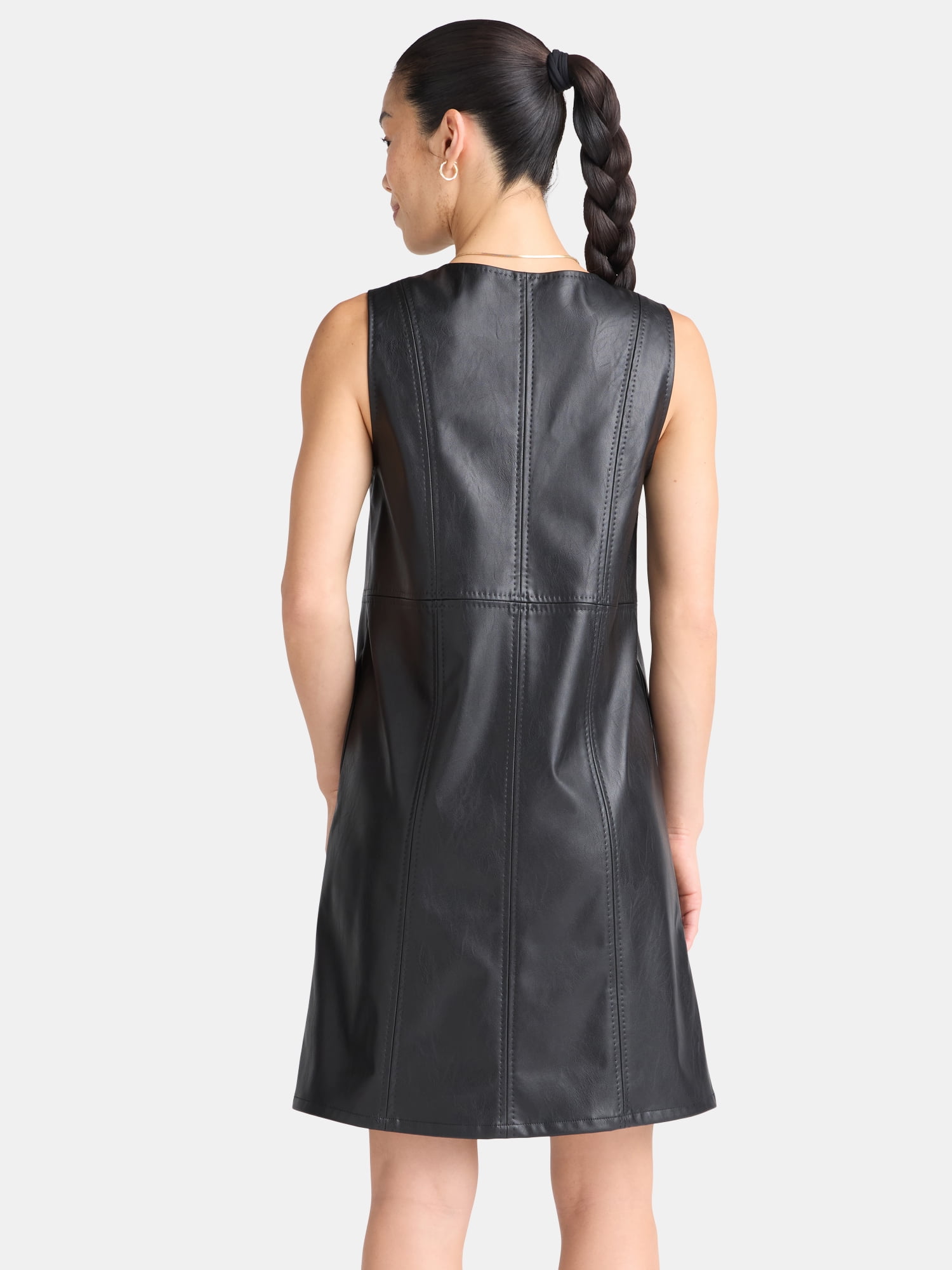 Time and Tru Women's Faux Leather Mini Shift Dress, XS-XXXL