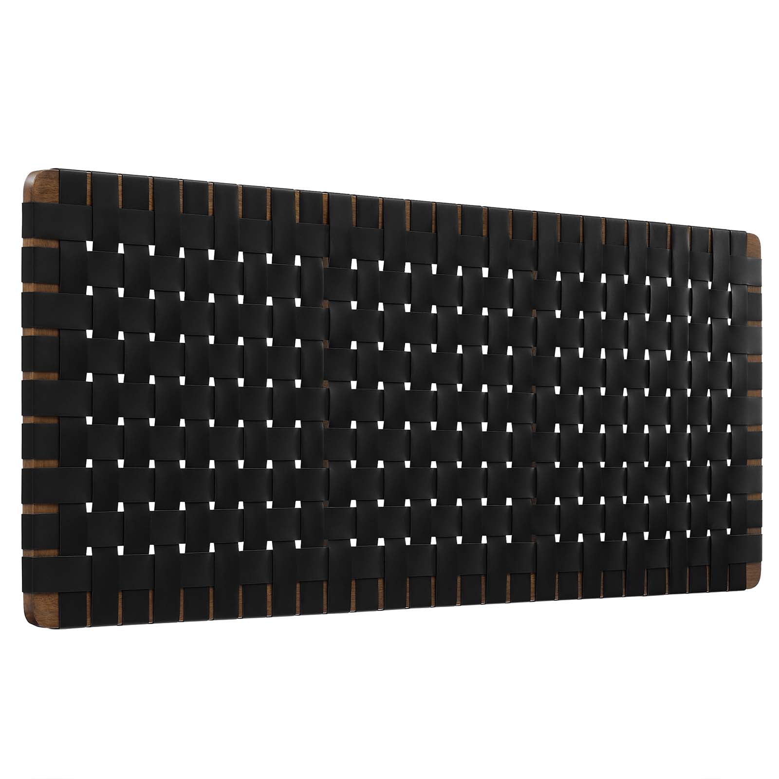 Sparta Weave Wall-Mount Vegan Leather Queen Headboard in Walnut Black