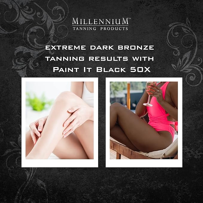 Millennium Tanning PAINT IT BLACK 50X - Extreme Dark Tanning Lotion Bronzer Accelerator - For Indoor Tanning Beds and Outdoor Sun Tan - Safe for Face, Body and Tattoos 13.5 fl oz