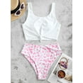 thumbnail image 2 of ZAFUL for Women's Swimwear Knot Dalmatian Print High Waisted Tankini Swimsuit Pink M, 2 of 6