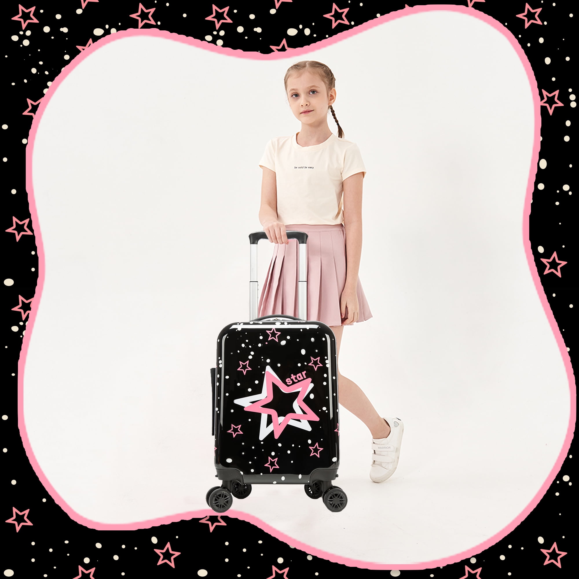 Kids Carry on Luggage Sets 2 Piece for Girls Women Rolling Suitcases with Wheels Hardshell Suitcase with Neck Pillow Airplane