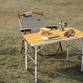 thumbnail image 5 of Qiushi 3ft Portable Folding Camping Table, Lightweight Aluminum Picnic Table with Adjustable Height (16" & 28") – Waterproof Outdoor Table for BBQ, Beach, Dining, RV, Tailgating, Indoor Use, Brown, 5 of 14