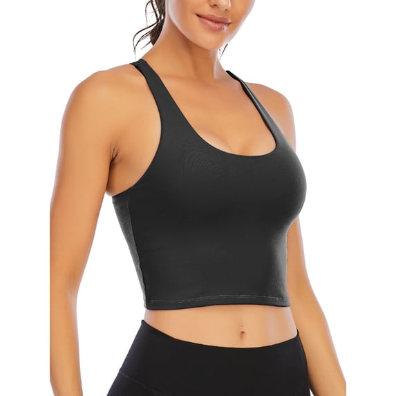 SAYFUT Women Girls Removable Paddeds Sport Bras Spaghetti Strap Yoga Bras for Gym Running Workout Fitness Bra Crop Tops Seamless Stretch Bra