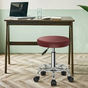 KKTONER PU Leather Rolling Stool with Wheels Adjustable Desk Stool Chair Round Swivel Chair with Foot Rest for Spa Salon Massage Home Office Red