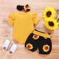 thumbnail image 6 of GRNSHTS Infant Baby Girl Summer Clothes Short Sleeve Ruffled Romper+Sunflower Shorts+Headband Outfits Yellow 3-6 Months, 6 of 11