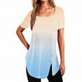 thumbnail image 1 of Plebaso Chemises d'Été pour Femmes Manches Courtes Tunique Dégradée Col Carré Blouses Amples Habillées avec Fente, 1 of 4