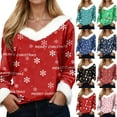 thumbnail image 5 of adviicd Women Christmas Tops Faux Fur Trim Long Sleeve Sweatshirt V Neck Graphic Holiday Shirts Fun Dressy Pullover Top (Navy, XL), 5 of 7