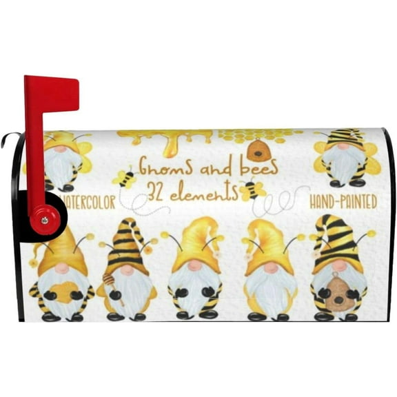 Bees Gnome Mailbox Covers - Summer Mailbox Covers Magnetic Standard Size, Retro Mailbox Wraps Post Letter Box Cover Standard Size 18" X 21"for Garden Yard Decorations