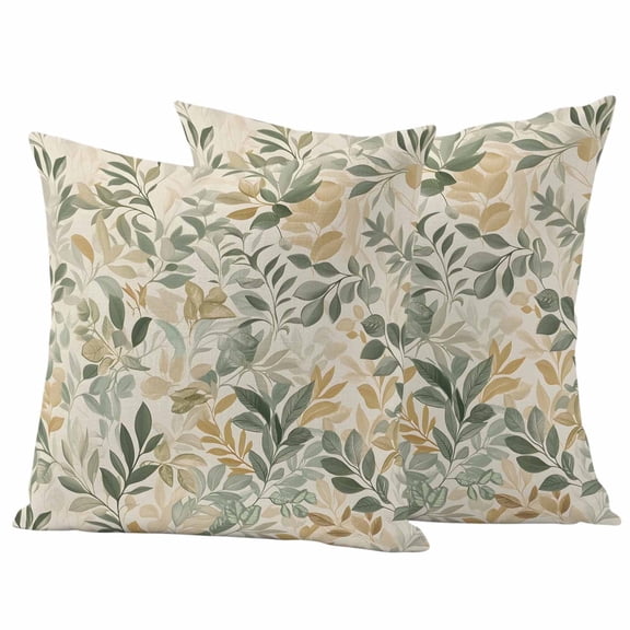2 Pack Outdoor Waterproof Throw Pillow Covers,Sage Green Leaf Spring Plant Decorative Square Patio Pillowcases for Chair Couch Sofa 16x16in