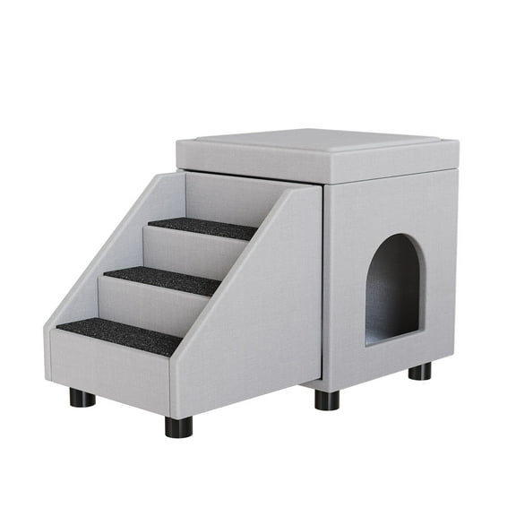 SAEWUD 2-in-1 Foldable Pet Stairs & Ramp Ladder for Small Dogs & Cats w/ Storage & Condo, Compact & Space-Saving Design, Easy Access to High Beds, Sofas & Cars