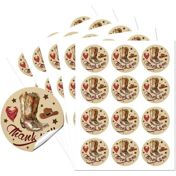 Cowboy Thank You Sticker Labels Cowboy Theme Party Circle Stickers 60 Pcs Cowboy Stickers 2" Self-Adhesive Circle Stickers for Birthday Party Favors Envelope Seals Goodie Bags Mixed Color
