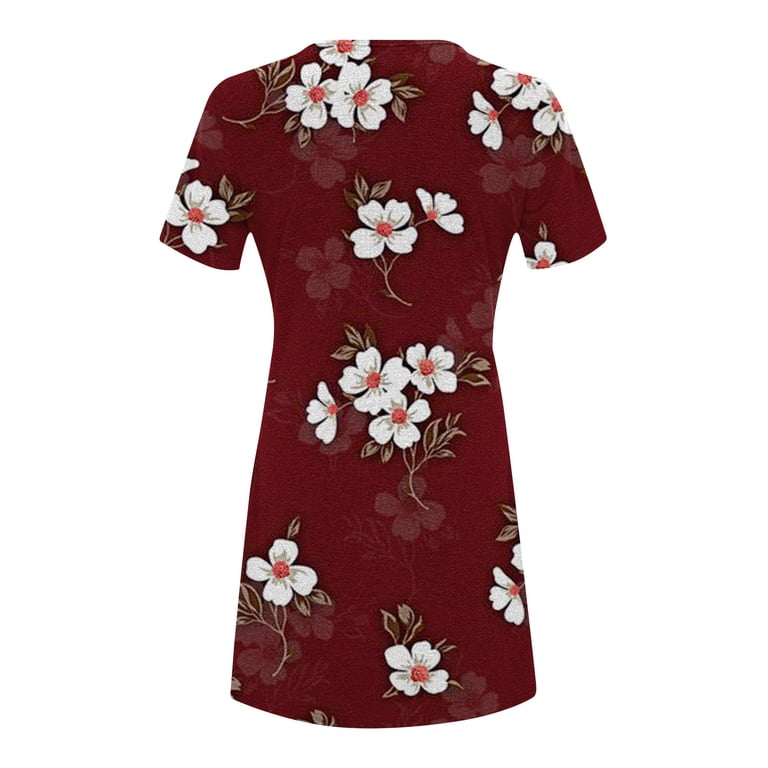 wine birthday dress Poteti Womens Dresses Wine Birthday Dresses for Women Casual Color-Blocking Printed Short-Sleeved Crew-Neck Dress Sun Dresses for Women, Women's, Size