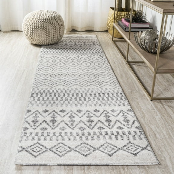 JONATHAN Y MOROCCAN HYPE 2 x 10 Runner Rug, Ifrane Berber Geometric Stripe - Cream/Gray, MOH301A-210