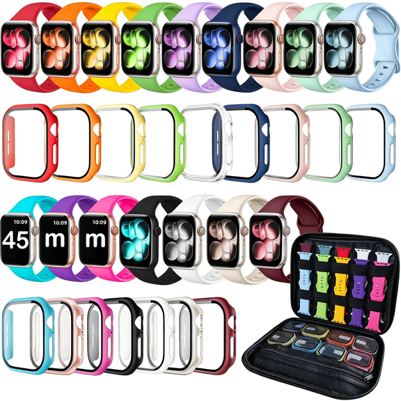 DESIGNICE 16Pack Compatible with Watch Bands 40Mm 41Mm 42Mm 44Mm 45Mm 46Mm Women Men; Screen Protector Case,Strap&Organizer for Watch Series 11 10 9 8 7 6 5 4 Se
