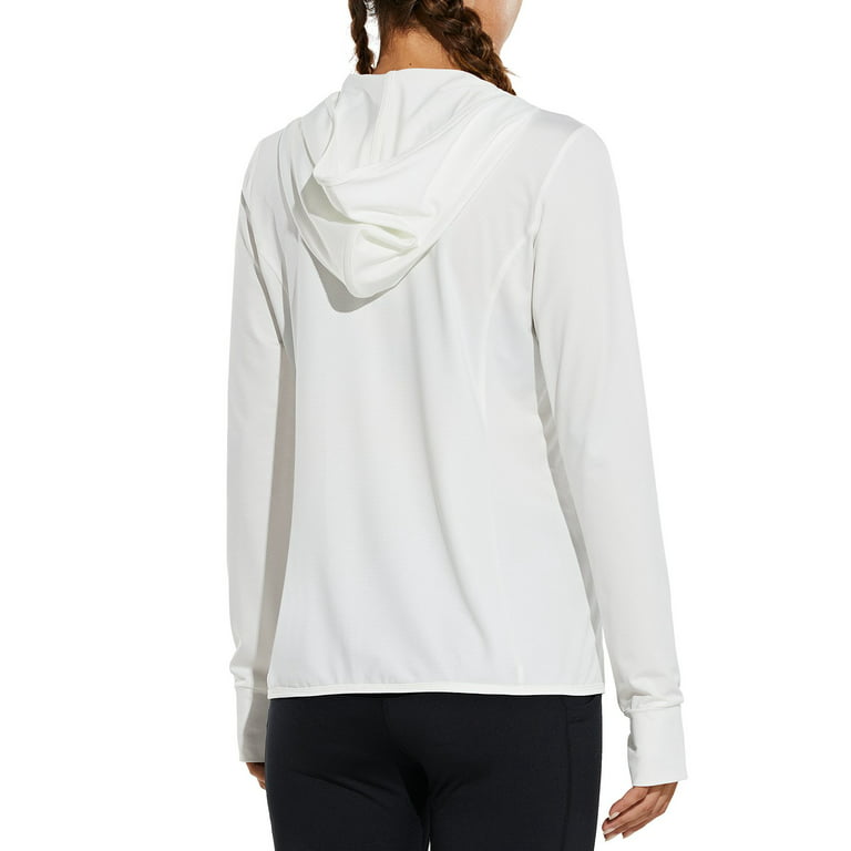 BALEAF Women's Zip Up Sun Shirts SPF UPF 50+ Hoodie Jackets Hiking Thumb  Holes Lightweight Quick Dry Outdoor White L 