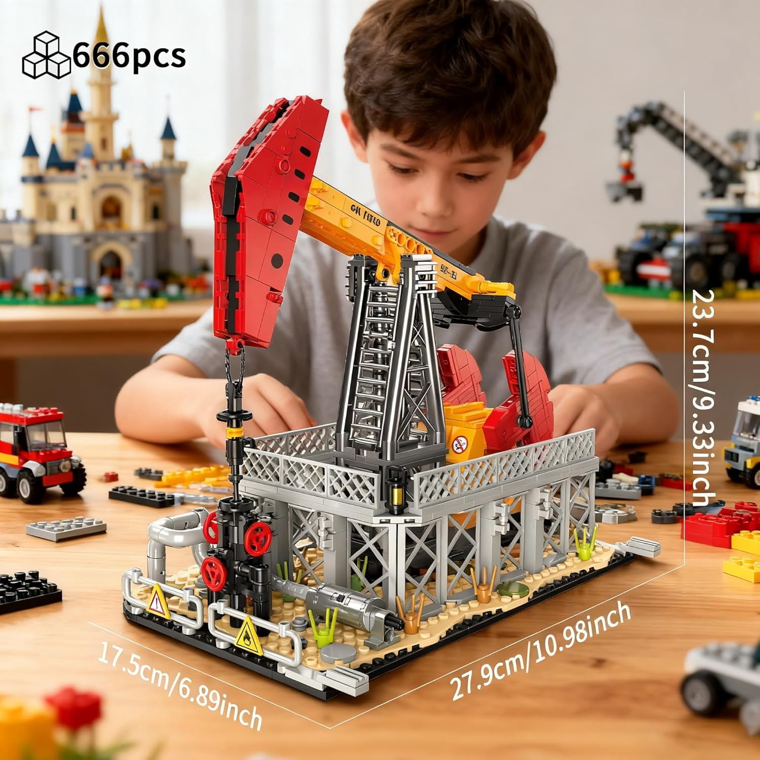 Engineering Oilfield Model Building Block Sets, Petroleum Engineering Model Kit with Gas Pipeline & Tanker Truck, Desktop Decor Display for Room, Unique Gift STEM Toys