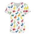 thumbnail image 5 of Easter Scrub Tops for Women Watercolor Colorful Rabbits Graphic V Neck Short Sleeve Professional Healthcare Uniform with Pockets Festive Nurse Clothes, 5 of 6