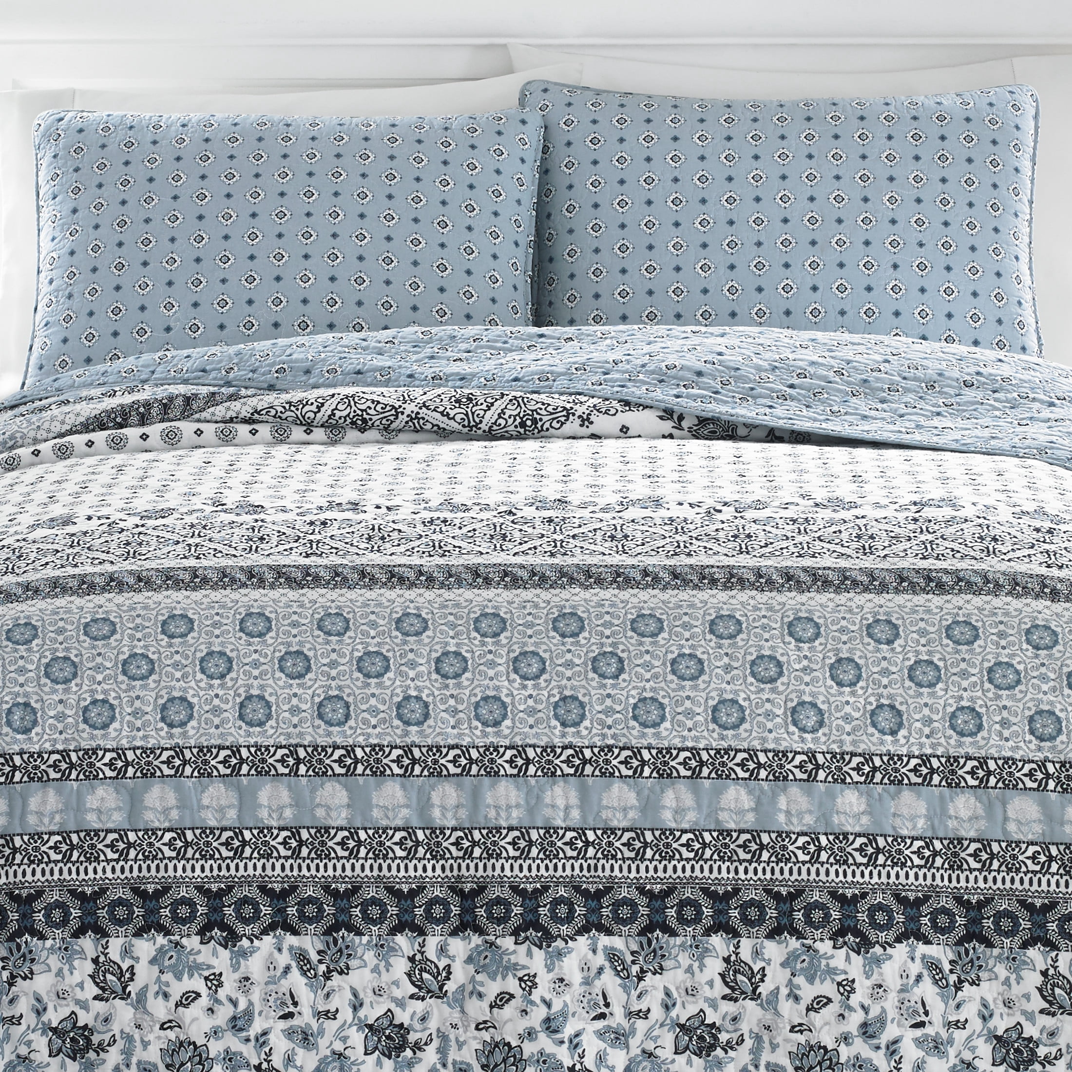 Stone Cottage Bexley Block Print Cotton Reversible 2 Piece Twin Quilt Set