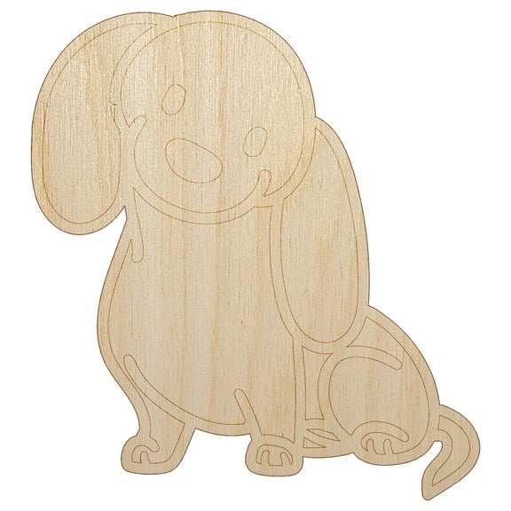Dachshund Sitting Tilting Head Wiener Dog Wood Shape Unfinished Piece Cutout Craft DIY Projects - 4.70 Inch Size - 1/8 Inch Thick