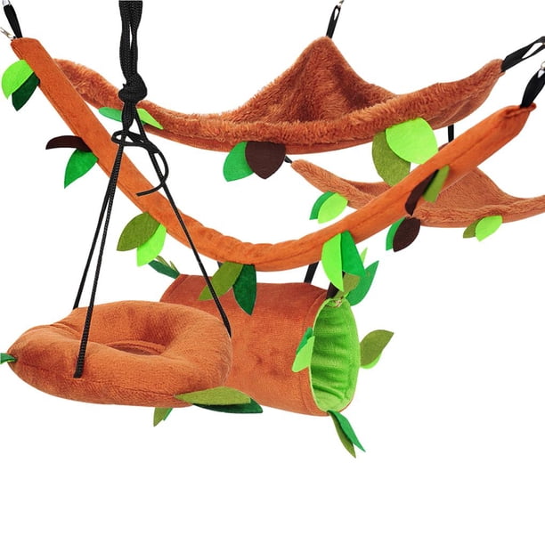 El kit de hamacas para animales pequeños contiene 2 hamacas triangulares y un túnel oculto y un teleférico y un columpio suave. Eigraketly EL009934-00