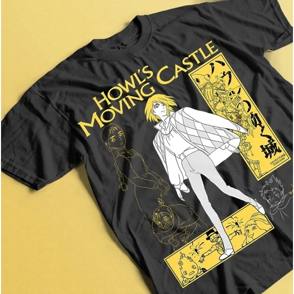 Reprint Rare Howl And Sophie T-shirt, Howl's Moving Castle Tee, Hayao Miyazaki T-Shirt Black