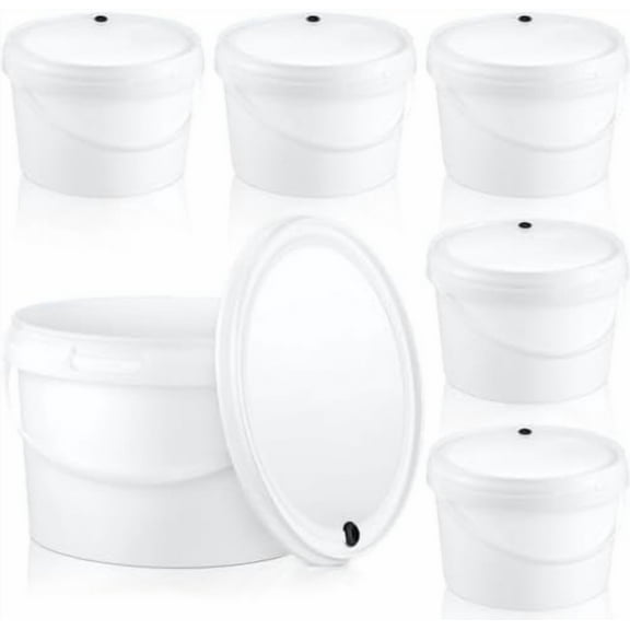 6 Pcs 1 Gallon Round Fermentation Bucket Fermenting Bucket with Lid BPA Free Fermenting Food Grade Home Brewing Wine Fermenter for Beer Wine Mead Cider Fermented Beverage