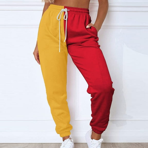 AGWOLF Women's Color Block Sweatpants Patchwork Elastic High Waist Joggers Trouser with Pockets Drawstring Gym Athletic Sweatpant Sport Workot Pants