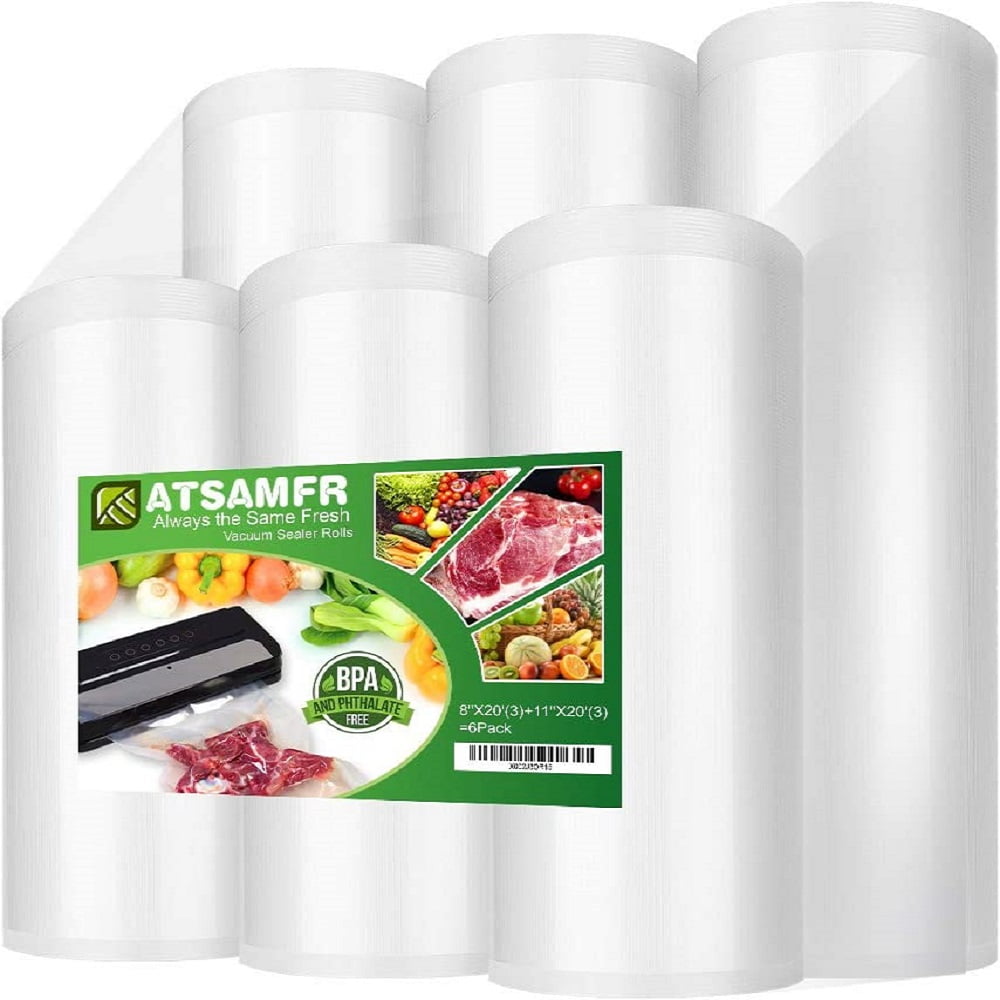 ATSAMFR 6 Pack 8"x20'(3Rolls) and11"x20' (3Rolls)Vacuum Cleners Sealer Bags Rolls for Food Saver