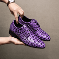 thumbnail image 5 of Men's Crocodile Embossed Purple Oxford Shoes Low Heel Lace Up Shiny Formal Party Wedding Stage Dress Leather Shoes, 5 of 6