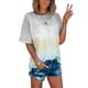 thumbnail image 1 of Camiseta de manga corta para mujer, cuello redondo, teñido anudado, estampado degradado, camiseta informal de manga corta a la moda, gris L, 1 of 6