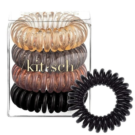 Kitsch Spiral Hair Ties, Coiled Hair Ties, 4 Pcs, Brunette