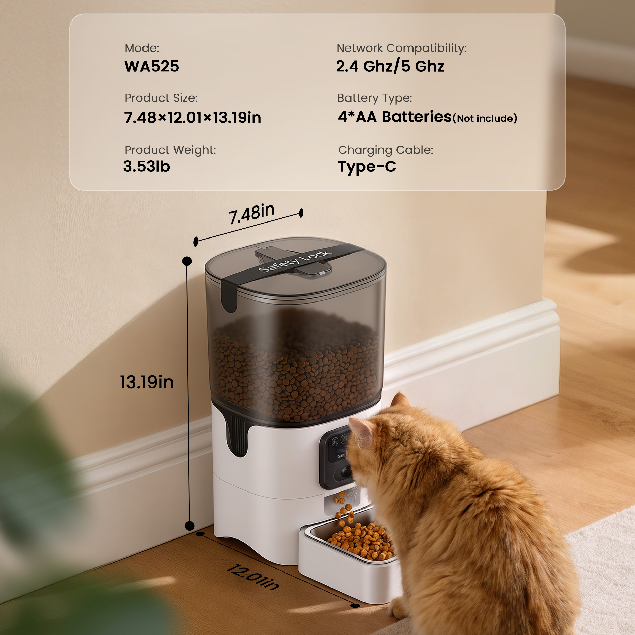 Oneisall Automatic Cat Feeder with Camera, 6L, White photo 8