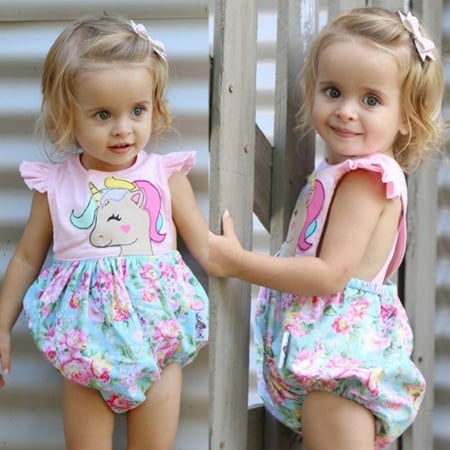 

Newborn Baby Girls Floral Unicorn Romper Bodysuit Jumpsuit Outfits Sunsuit 0-2T