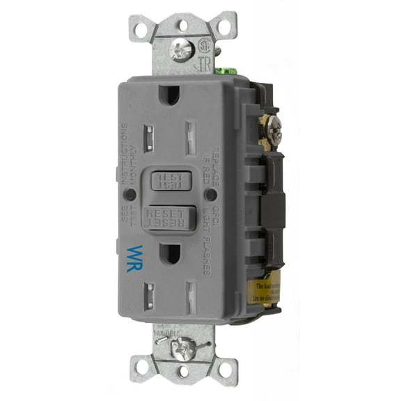 Bryant Electric GFTWRST15GY 15 Amp 125V Commercial/Residential Self Test Tamper-Resistant and Weather Resistant Duplex GFCI Receptacle, Gray