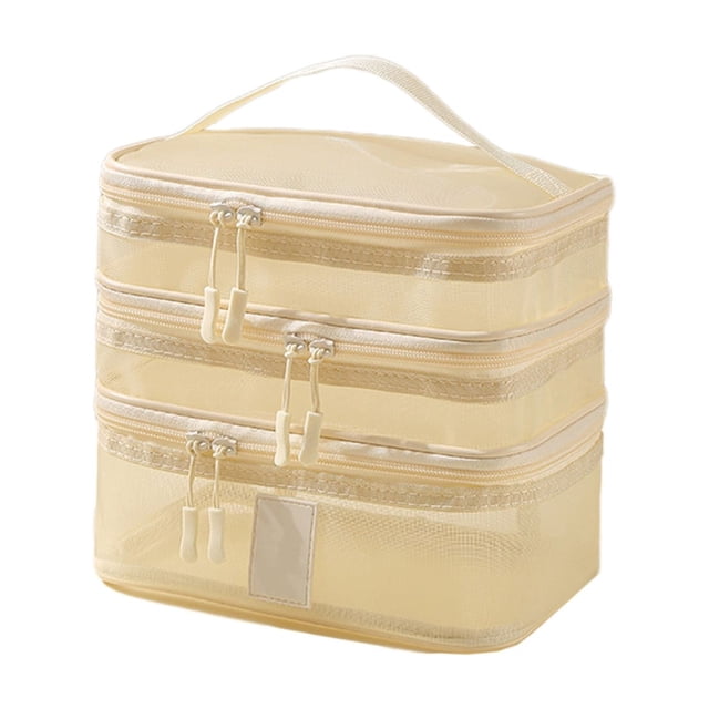 Travel Toiletry Bag Mesh Multi Layer Cosmetics Storage Large Capacity Business Trip Portable Carry Bag White