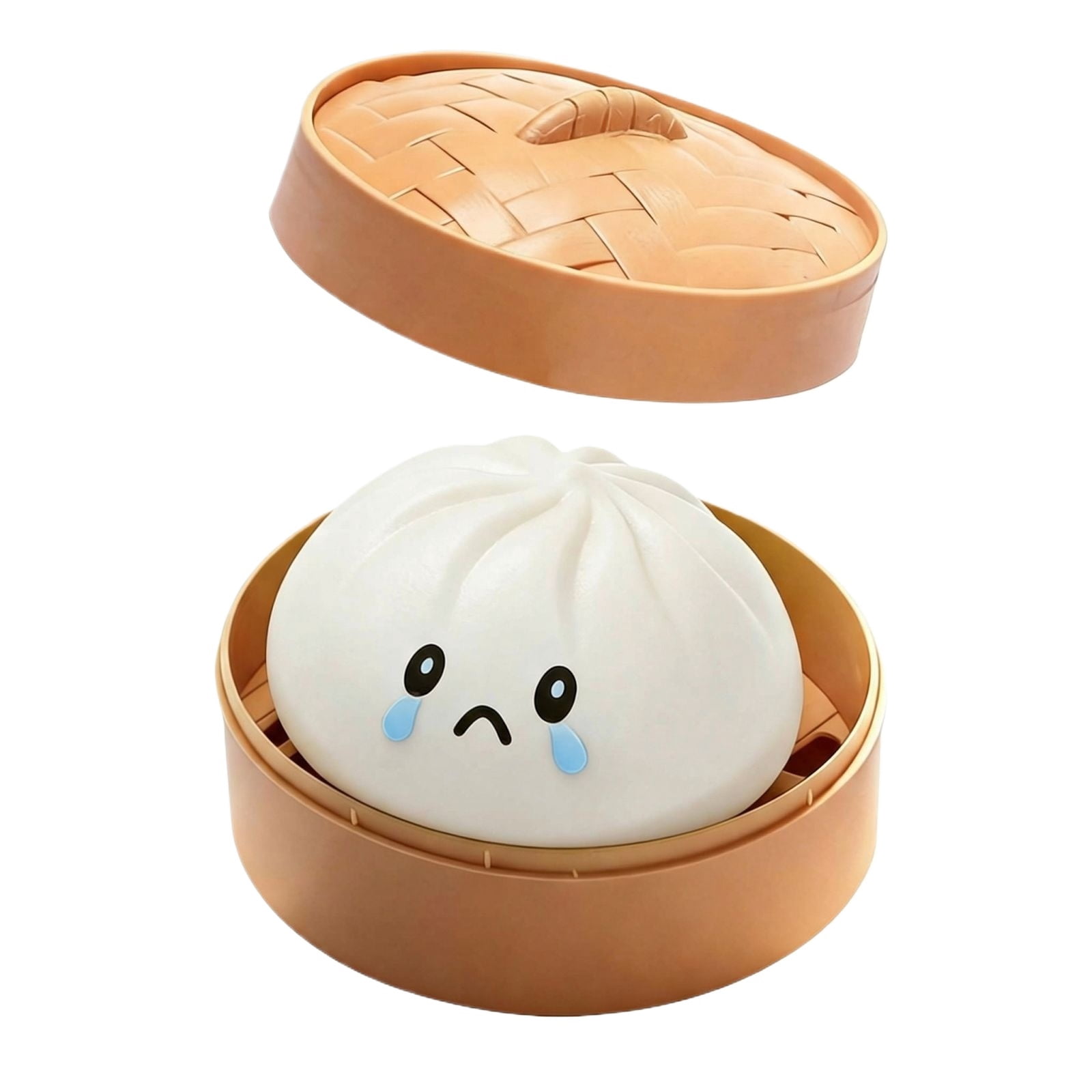 Cute Squishy Dumpling Large with Steamer, Squishy Dumpling Doll with Cute Expressions, Silicone Bun Sensory Fidget Dolls, Hand Pinching Decompression Dolls