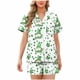 thumbnail image 1 of Camiseta de Manga Corta Y Pantalones Cortos de la Mujer Casual Turndown Collar Botón Delantero Impreso con Pantalones a Juego Traje de Verano, 1 of 6