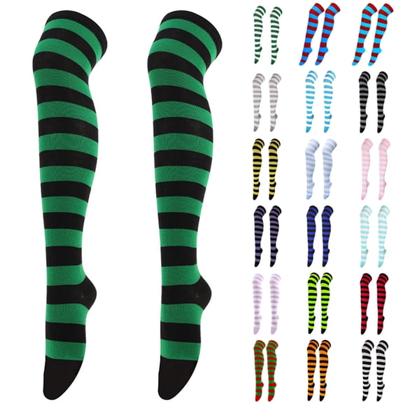 1 Pair Women's Christmas Over Knee Socks Long Striped Stocking Costume
