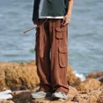 thumbnail image 5 of Pantalones Hombre Otoño Marrón Pantalones Cargo para Hombre Rectos Apilados Harajuku Y2k Oversize Emo Estética Pantalones Vintage Talla Grande Grande, 5 of 5