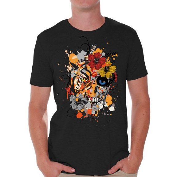 Awkward Styles Skull T-Shirt Floral Tiger Shirts for Men