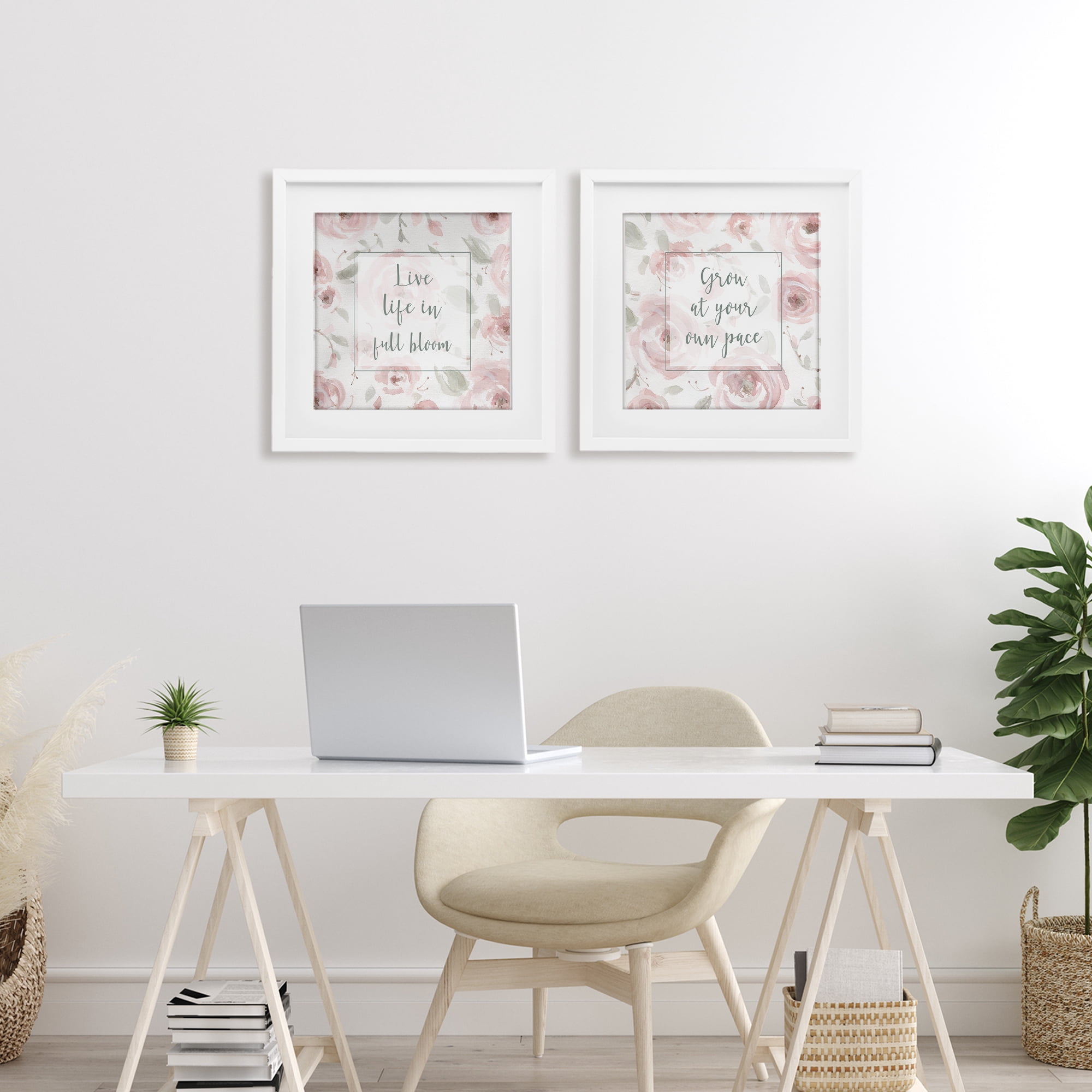 Stupell Industries Full Bloom at Your Pace Florals 2 Piece White Framed Print Under Glass Set, design by Carol Robinson